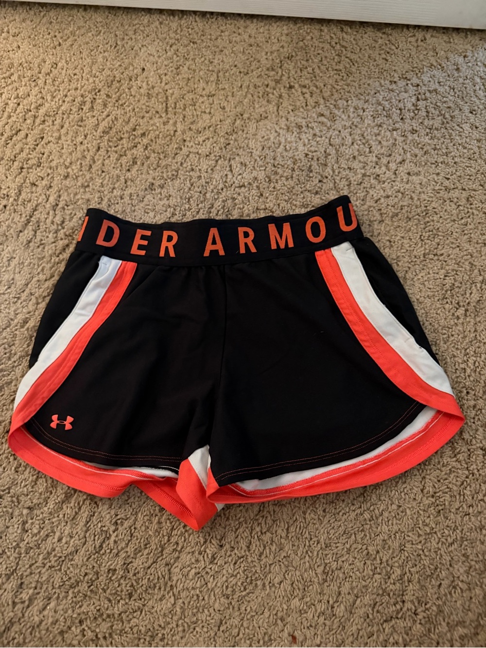 Under Armour Black Shorts with Coral and White Trim